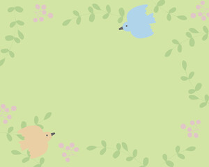 かわいい鳥と草花の手描きイラスト