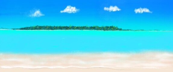 Summer scenario of beach island panorama template 