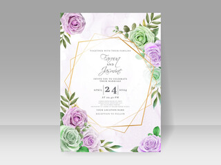 Soft green and Purple Rose wedding invitation