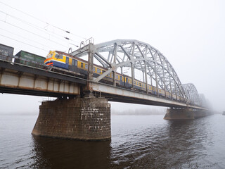 Obraz premium Trains passing over 