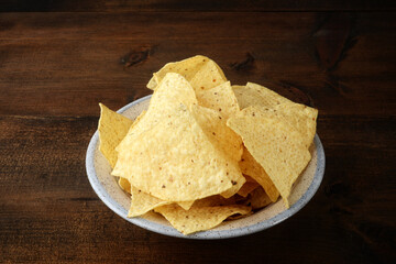 closeup bowl of nacho chips