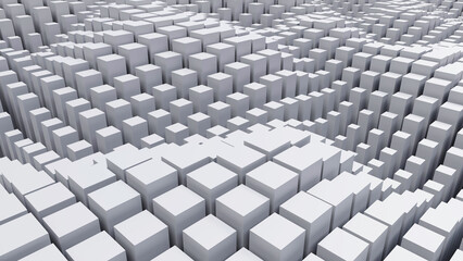 abstract background of random white cube block wave pattern, 3D illustration rendering