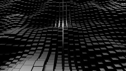 abstract background of random black cube block wave pattern, 3D illustration rendering