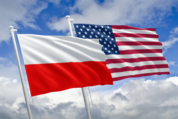 Flagi Poland and the United state of America  USA partnerstwo - obrazy, fototapety, plakaty