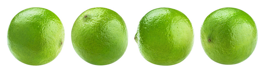 Whole lime fruits collection, isolated on white background