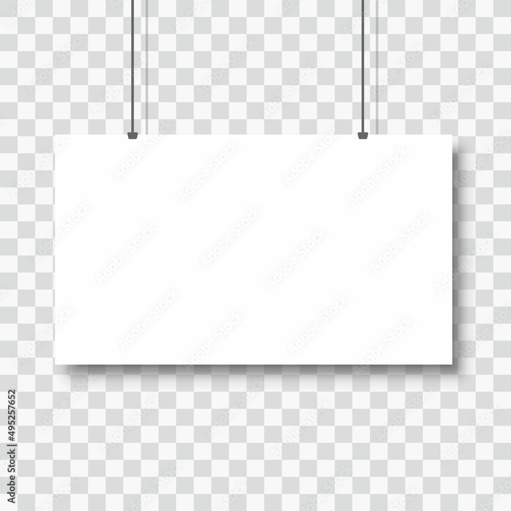 Poster template of white blank vector poster. mockup hanging on the wall. frame for paper sheet. isolated o