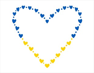 Hand drawn Flag of Ukraine heart. Blue and yellow colors. Ukraine war symbol. Vector illustration isolated on a white background