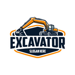 Excavator company emblem logo vector isolated. Best for land and construction related business - obrazy, fototapety, plakaty