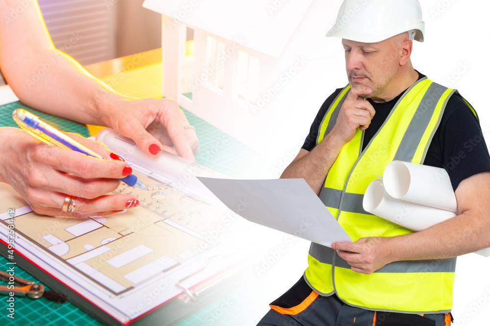 Poster construction projects development and implementation..architectural and construction bureau. teamwor