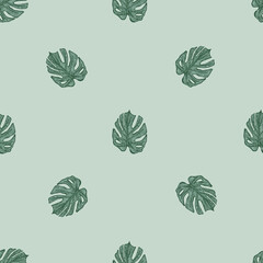 Engraving leaf monstera seamless pattern. Vintage leaves background.