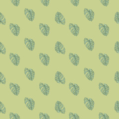 Monstera leaf seamless pattern.Vintage tropical branch in engraving style.