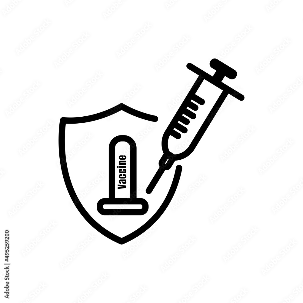Poster shield icon with syringe. suitable for vaccine symbol. line icon style. simple design editable. desi