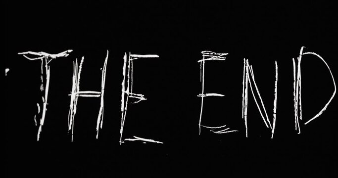 Hand scratched into 35mm film "The End" intertitle card. Easily composited onto footage, still frames or graphics.