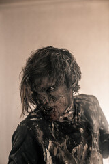 Fototapeta premium Zombies, Apocalypse, burnt people, boy, man