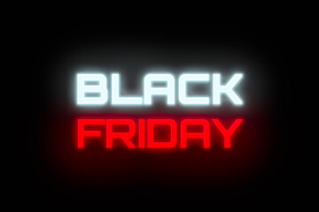 Black Friday sale neon banner, marketing signboard on black background.