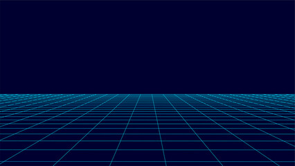 Technology perspective grid. Digital space wireframe landscape. Blue mesh on a black background. 3d rendering.