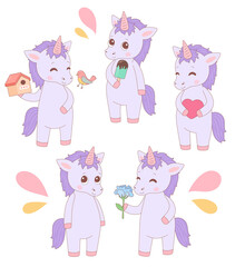 Unicorn set, spring or summer vector illustration