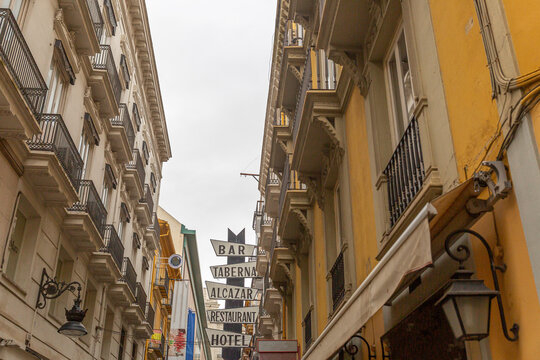 Typical street of the tourist center of the city of Valencia, Spain