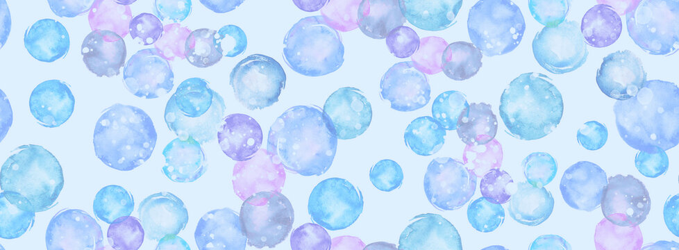 Watercolor light blue bubbles isolated on white background.Watercolor seamless background. Colorful confetti, cracker, balls, soap bubbles.abstract background. round abstract spot. Watercolor splash