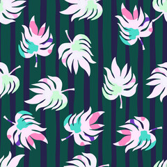 Rainforest palm leaves tropical seamless pattern. Abstract leaf endless wallpaper.