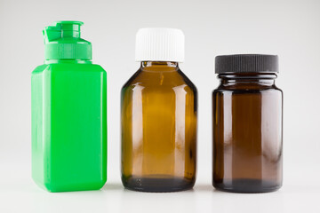 medical glass and plastic cans isolated