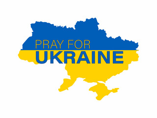 Map of Ukraine with a flag. Pray for Ukraine. Blue and yellow conceptual idea. No to war. Support for the country during the occupation. Stop war. Glory to Ukraine. Vector illustration.