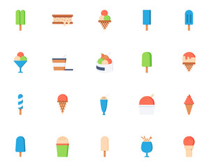 set of ice cream line icons, summer, dessert, sweet