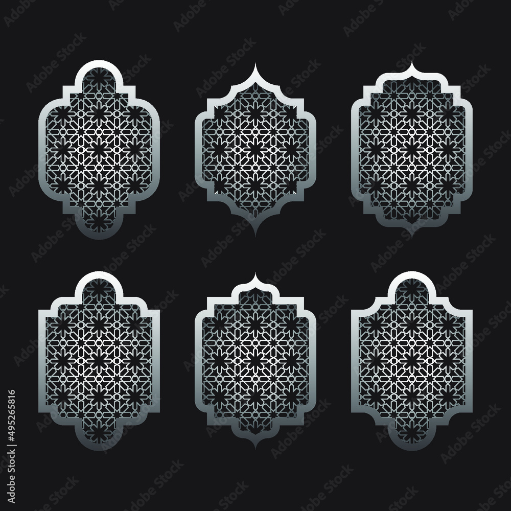 Wall mural Arabic window set. Islamic frame with pattern background.