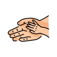 Hand holding hand a child's hand color line icon. Pictogram for web page