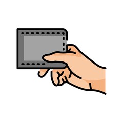 Hand holding purse color line icon. Pictogram for web page