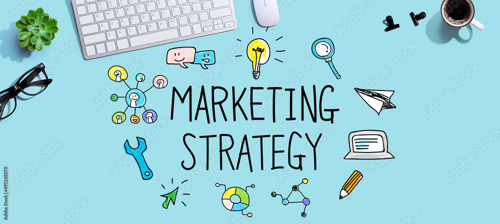 Poster marketing strategy with a computer keyboard and a mouse