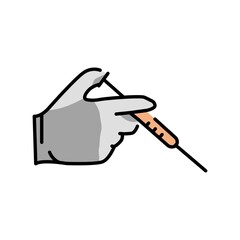 Hand holding a syringe color line icon. Pictogram for web page