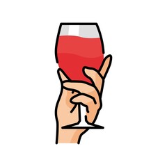 Hand holding wine glass color line icon. Pictogram for web page
