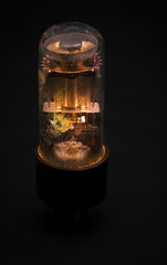 old dirty glass vacuum lamp on dark background