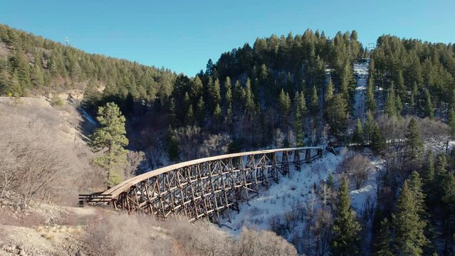 Scenic view of an old 1800s railroad bridge made of wood