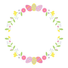 Circle frame with Easter holiday decoration. Easter eggs vector illustration.