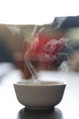 delicious and healthy japanese vegetable soup with onion mushrooms, soy sauce, noodles and leek