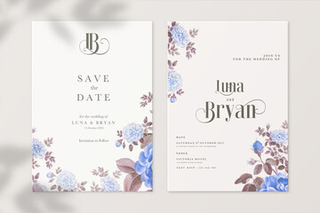 Vintage Wedding Invitation and Save the Date with Blue Rose
