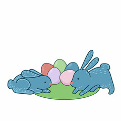 Easter Rabbit Happy Holiday Baby Gift Greeting Card Simple Doodle Print Background Template