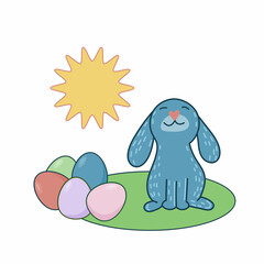 Easter Rabbit Happy Holiday Baby Gift Greeting Card Simple Doodle Print Background Template