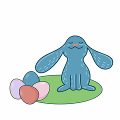 Easter Rabbit Happy Holiday Baby Gift Greeting Card Simple Doodle Print Background Template