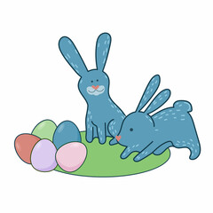 Easter Rabbit Happy Holiday Baby Gift Greeting Card Simple Doodle Print Background Template