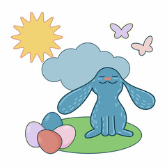 Easter Rabbit Happy Holiday Baby Gift Greeting Card Simple Doodle Print Background Template