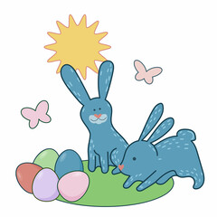 Easter Rabbit Happy Holiday Baby Gift Greeting Card Simple Doodle Print Background Template