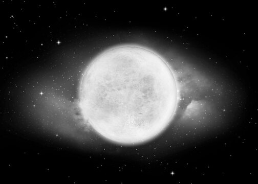 Moon and super black and white deep space. High resolution 3d render of phases of the moon. Background night sky with stars, moon and clouds. The image of the moon of incomparable beauty.