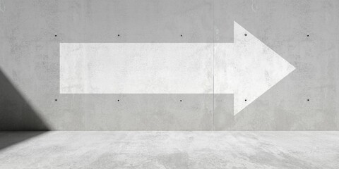 Concrete wall with arrow from left to right, direction, challenge or decision business concept