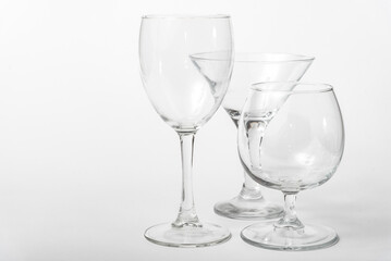 Glass set of goblet group, empty clean glassware