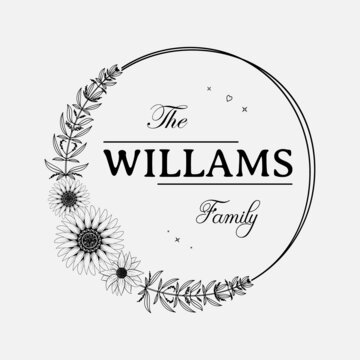 family monogram frame with floral decoration vector illustration, emblem badge monogram with blank space for family, greeting and wedding
