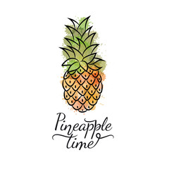 Pineapple drawing with watercolor drops.