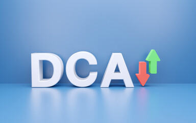 3D Rendering DCA - Dollar Cost Averaging, stock investment strategy, 3D font character of high detail. Save every month for mutual fund trading. exchange, trade, financial, forex.
